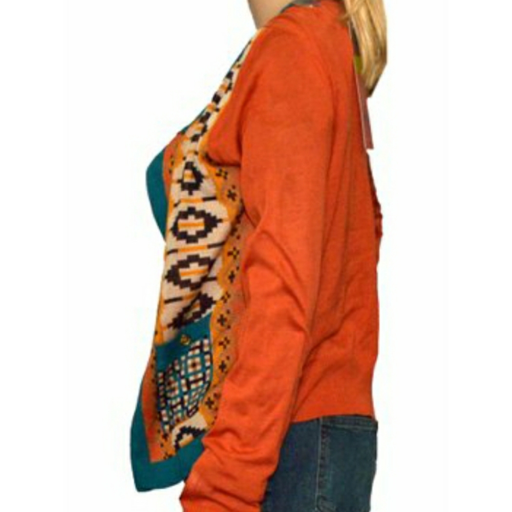 Tory Burch Orange & Teal Patterned Cardigan Sweater - Picture 2 of 9